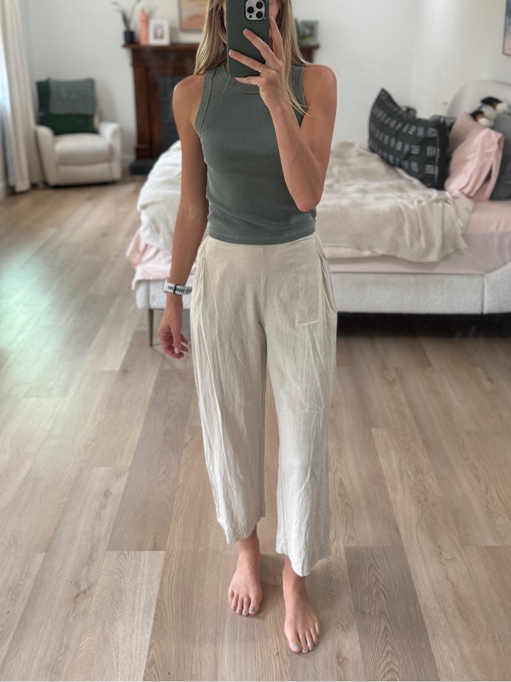 Madewell Cream Wide-Leg Cropped Pants
